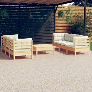 vidaXL Muebles de jardín 7 piezas cojines madera de pino color crema