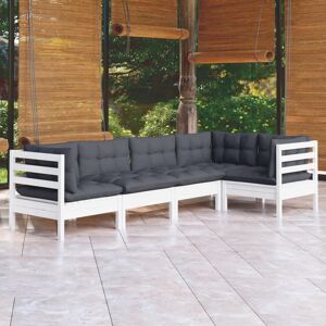 vidaXL Muebles de jardín 5 pzas con cojines blanco madera de pino