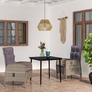 vidaXL Juego de comedor de jardín 3 piezas con cojines gris y negro