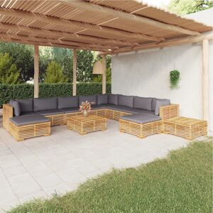 vidaXL Juego muebles de jardín 12 piezas y cojines madera maciza teca