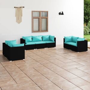 vidaXL Set de muebles de jardín 7 pzas y cojines ratán sintético negro