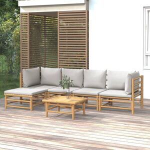 vidaXL Set de muebles de jardín 6 piezas bambú con cojines gris claro