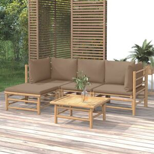 vidaXL Set de muebles de jardín 5 piezas bambú y cojines gris taupé