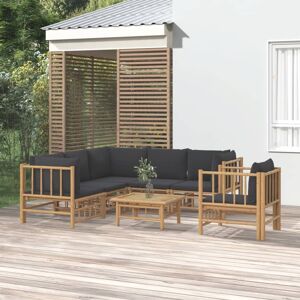 vidaXL Set de muebles de jardín 7 piezas bambú con cojines gris oscuro