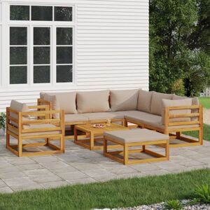 vidaXL Set muebles de jardín 8 pzas madera maciza y cojines gris taupé