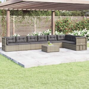 vidaXL Set de muebles de jardín 8 pzas y cojines ratán sintético gris