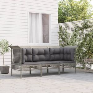 vidaXL Set de muebles de jardín 3 pzas y cojines ratán sintético gris