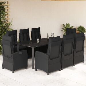 vidaXL Set de comedor de jardín 9 pzas y cojines ratán sintético negro