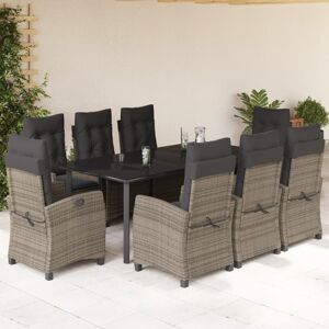 vidaXL Set comedor jardín 9 pzas y cojines ratán sintético gris