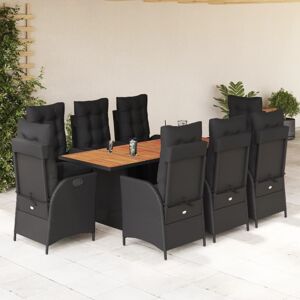 vidaXL Set de comedor de jardín 9 pzas y cojines ratán sintético negro