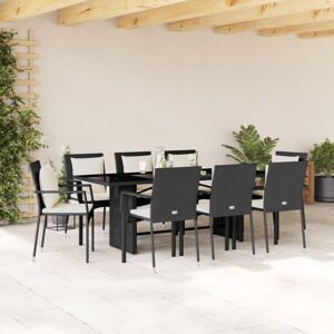 vidaXL Set de comedor de jardín 9 pzas y cojines ratán sintético negro