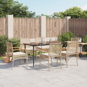 vidaXL Set comedor de jardín 7 pzas con cojines ratán sintético beige