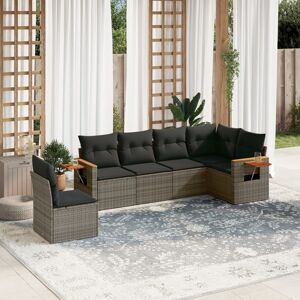 vidaXL Set de muebles de jardín 6 pzas y cojines ratán sintético gris