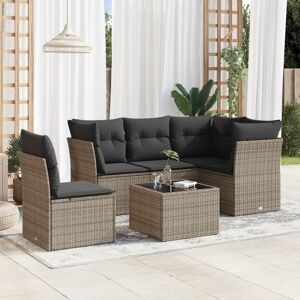 vidaXL Set de muebles de jardín 6 pzas y cojines ratán sintético gris