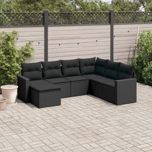 vidaXL Set de comedor de jardín 7 pzas y cojines ratán sintético negro