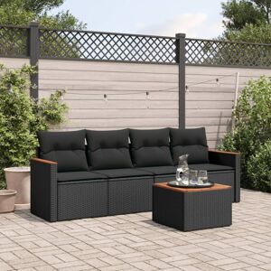 vidaXL Set de muebles de jardín 5 pzas y cojines ratán sintético negro