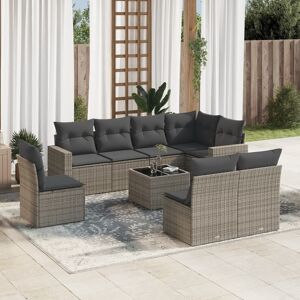 vidaXL Set de muebles de jardín 9 pzas y cojines ratán sintético gris