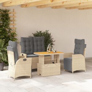 vidaXL Set de comedor jardín con cojines 4 pzas ratán sintético beige