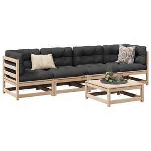 vidaXL Juego de sofás de jardín 5 pzas con cojines madera maciza pino