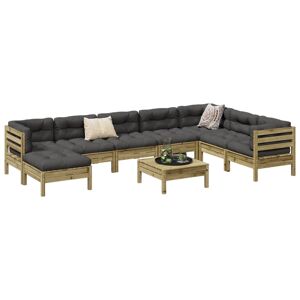 vidaXL Set de sofás jardín 9 pzas con cojines madera pino impregnada