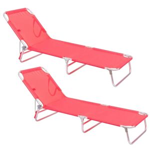 LOLAhome Pack 2 tumbonas playa reclinables de 3 posiciones convertible en cama coral de aluminio