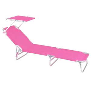 LOLAhome Tumbona playa con parasol, reclinable de 3 posiciones convertible en cama rosa de aluminio