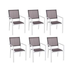 LOLAhome Set de 6 sillas de jardín apilables Thais con brazos aluminio de aluminio blanco y textileno gris
