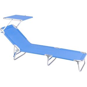 LOLAhome Tumbona playa con parasol, reclinable de 3 posiciones convertible en cama azul de aluminio