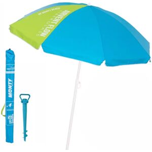 LOLAhome Pack de sombrilla de playa de 8 varillas fibra de vidrio y soporte de arena azul de Ø 180 cm