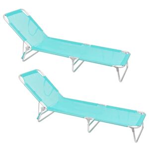 LOLAhome Pack 2 tumbonas playa reclinables de 3 posiciones convertible en cama verde aguamarina de aluminio