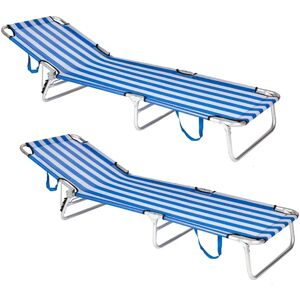 LOLAhome Pack 2 tumbonas playa reclinables de 3 posiciones convertible en cama azul y blanco de aluminio