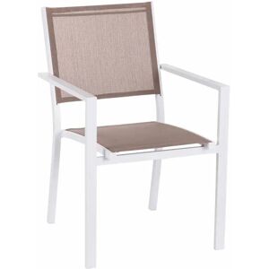 LOLAhome Silla de jardín apilable Thais de aluminio blanco y textileno marrón