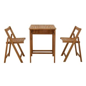 Miliboo Conjunto de 2 sillas plegables y 1 mesa de balcón abatible con almacenaje de madera maciza PRADO