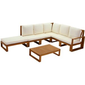 Miliboo Conjunto de jardín esquinero de madera maciza 6-8 plazas con cojines desenfundables beige natural SALSA