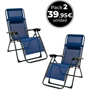 RegalosMiguel Pack 2 Tumbonas Reclinables 177 x 65 x 113 cm Azul