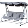 Outsunny Columpio Balancín Jardín Convertible en Cama Techo Ajustable Acero Gris - Gris