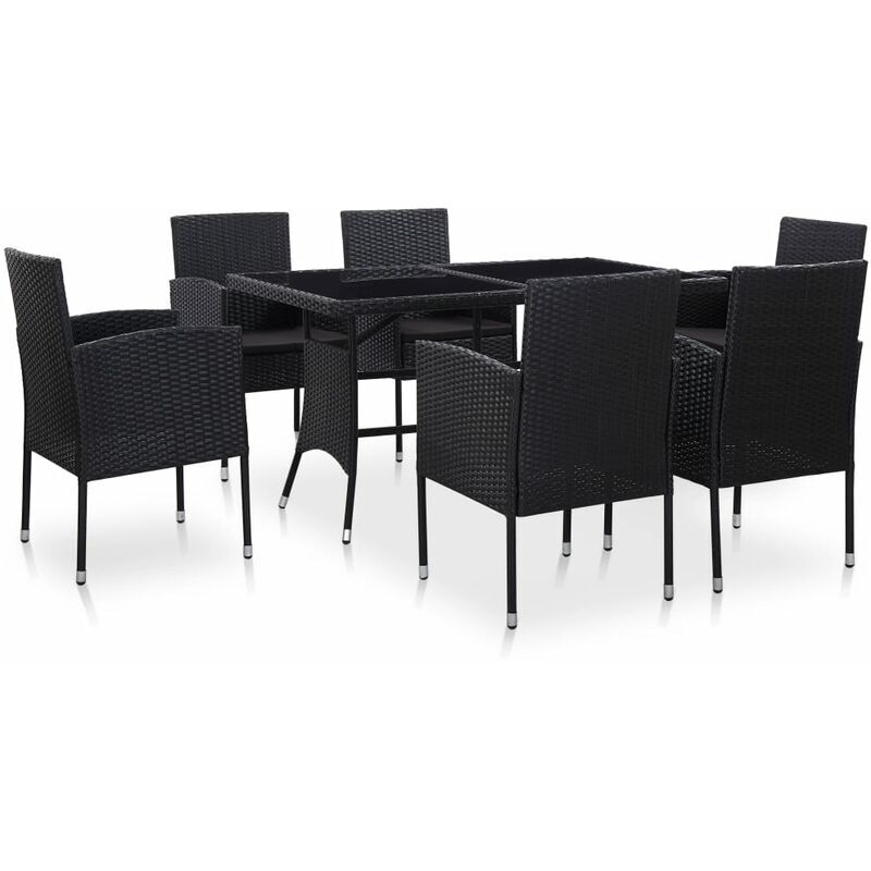 VIDAXL Conjunto de comedor de exterior 7 piezas ratán sintético negro - Nero