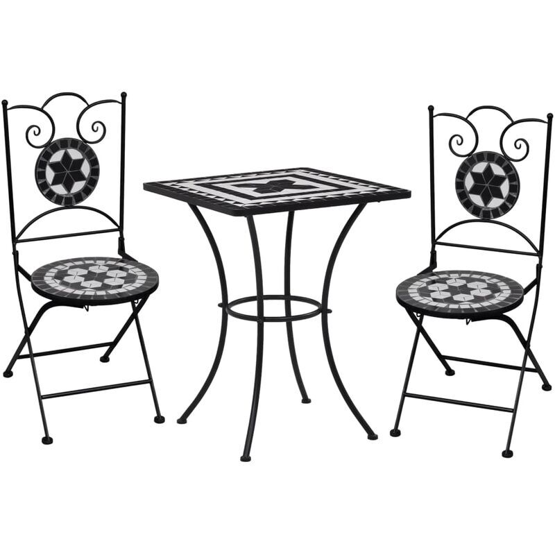 ASUPERMALL Mesa y sillas de bistro 3 pzas mosaico ceramica negro y blanco