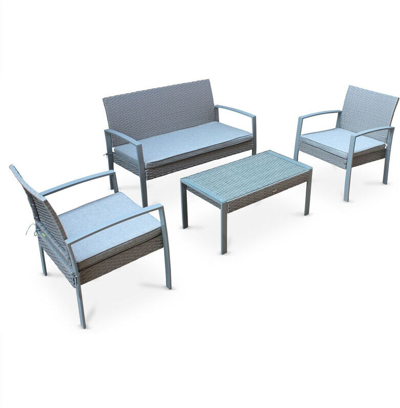 ALICE'S GARDEN Muebles de jardín, Rattan sintético, Gris, 4 plazas - Gris claro