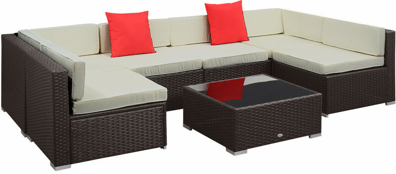 Outsunny Conjunto Muebles de Jardín Ratán 7 Piezas Set de Sofás con Mesita