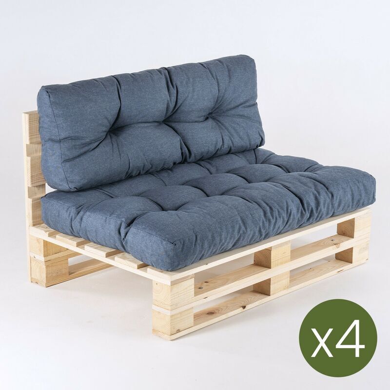 EDENJARDIN Pack 4 sofás para palets + 4 cojín de asiento 80x120x16 cm + 4 cojín