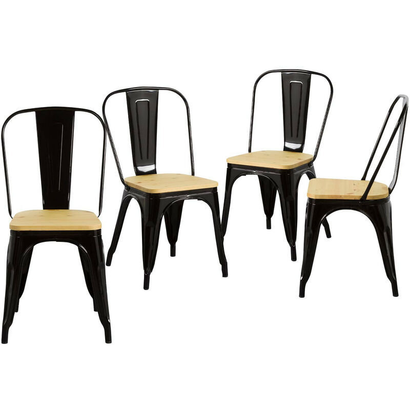 ORION91 Pack 4 sillas Iron Wood con Asiento de Madera Thinia Home Color - Negro