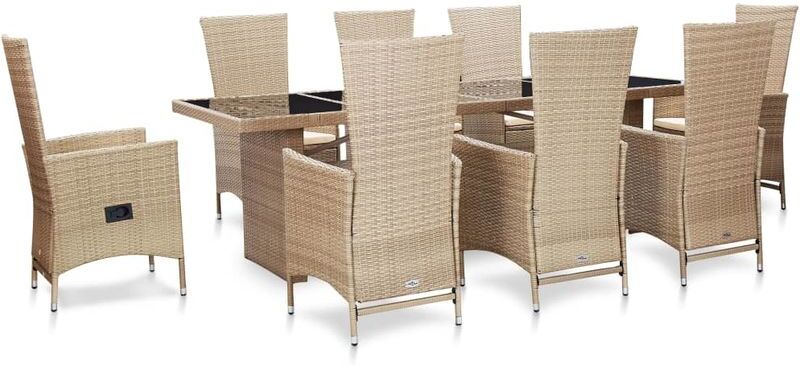 ASUPERMALL Set comedor de jardin 9 piezas y cojines ratan sintetico beige