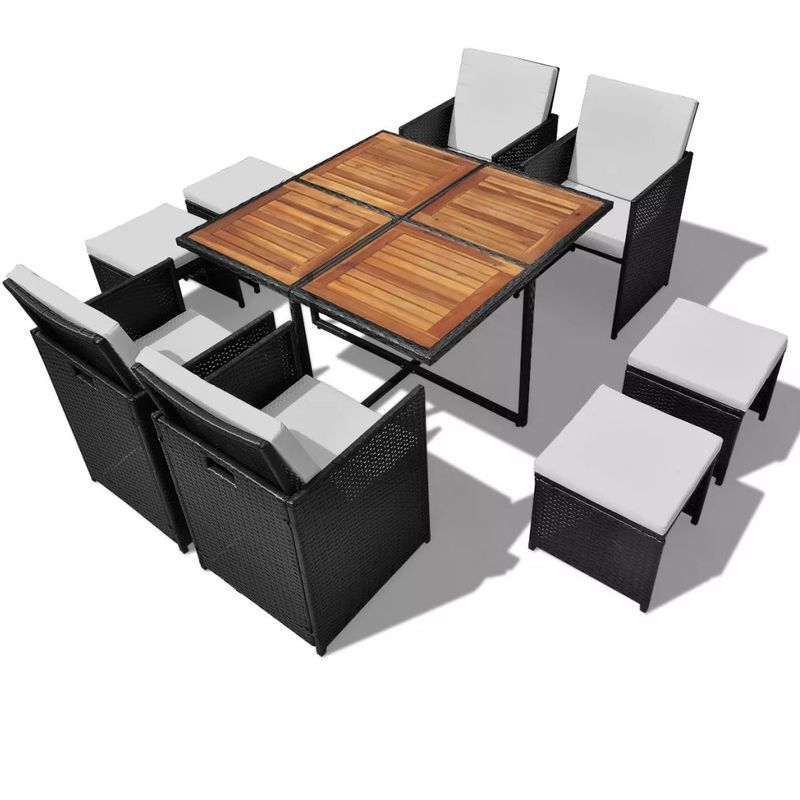 ASUPERMALL Set comedor de jardin 9 pzas ratan sintetico y madera negro