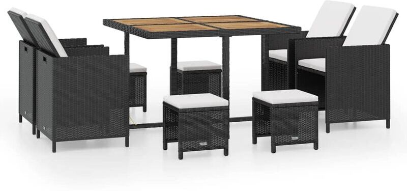 YOUTHUP Set comedor de jardín 9 pzas ratán sintético y madera negro