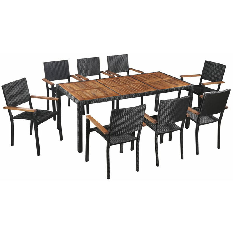 ASUPERMALL Set comedor jardin 9 pzas ratan sintetico y madera acacia negro