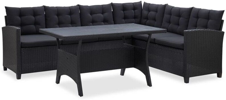 ASUPERMALL Set de muebles de jardin 3 pzas y cojines ratan sintetico negro