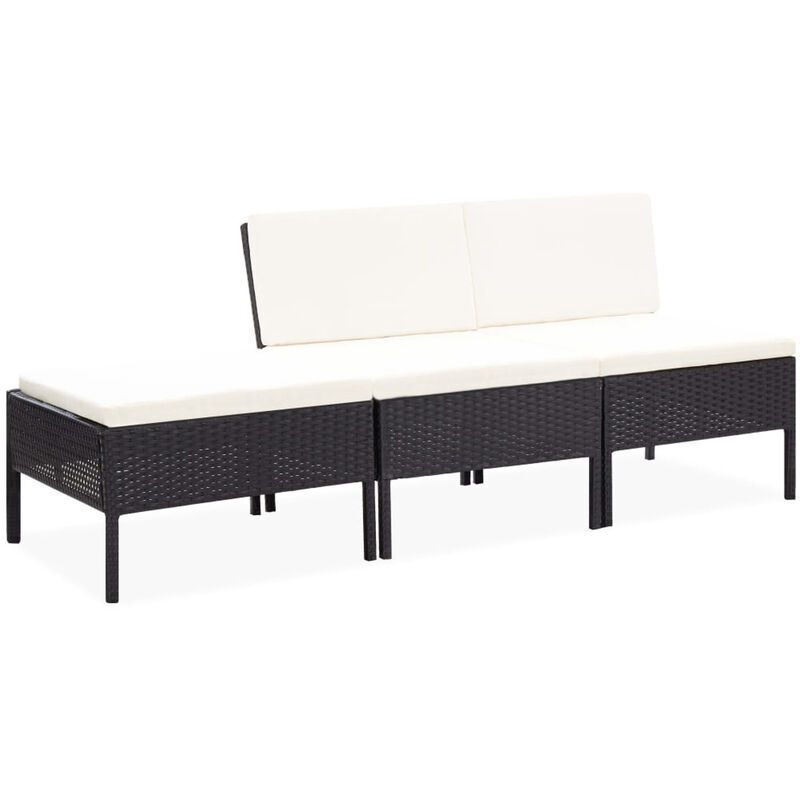 ASUPERMALL Set de muebles de jardin 3 pzas y cojines ratan sintetico negro