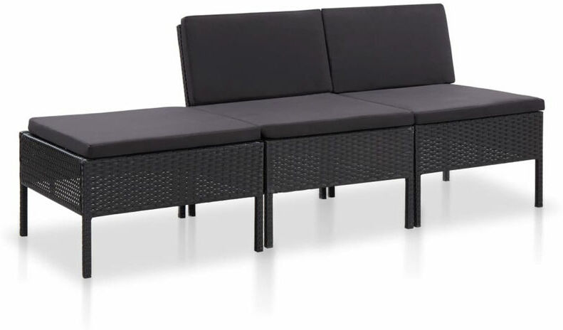 ASUPERMALL Set de muebles de jardin 3 pzas y cojines ratan sintetico negro