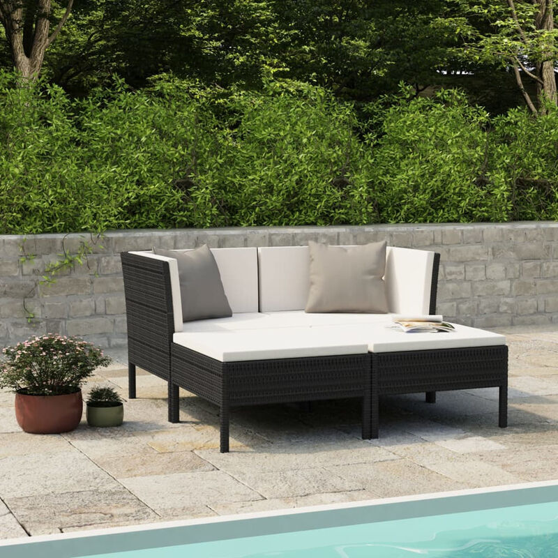 ASUPERMALL Set de muebles de jardin 4 pzas y cojines ratan sintetico negro